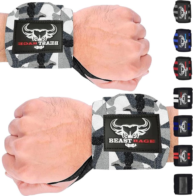 BEAST RAGE Wrist Wraps for Weightlifting - Adjustable Lifting Straps With Thumb Loop for Enhanced Gym Support, Powerlifting, Bodybuilding and Workout - Image 1